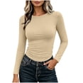 thumbnail image 3 of Comfortable Tshirt for Women Summer Crew Neck Long Sleeve Solid Color Women's Casual Slim Tight Fitting Pullover T-shirt, 3 of 10