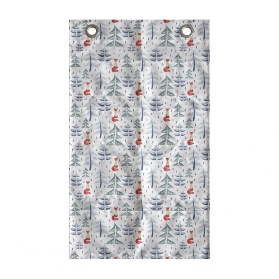 Woodsy Hanging Pocket Organizer, Fox and Trees in Folk Art Holiday Season, Printed Polyester Storage Bag with Pockets, 21" x 31", White Multicolor
