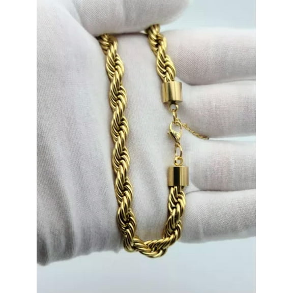 GKNET Stainless Steel Gold Plated Rope Chain 8mm 18in Unisex Hip Hop Jewelry-Gold