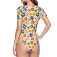 thumbnail image 4 of Naloa Groovy Daisy Flowers Women's Short-Sleeved Onesie, One-Piece Swimsuit for Parties, dates, clubs - X-Large, 4 of 9