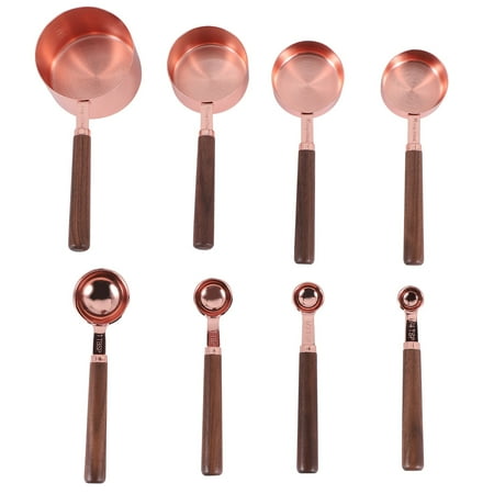 

Measuring Cups Spoons Set Wood Handle Stainless Steel Plated Copper Metal Measuring Scoop Baking Kit Kitchen Accessories