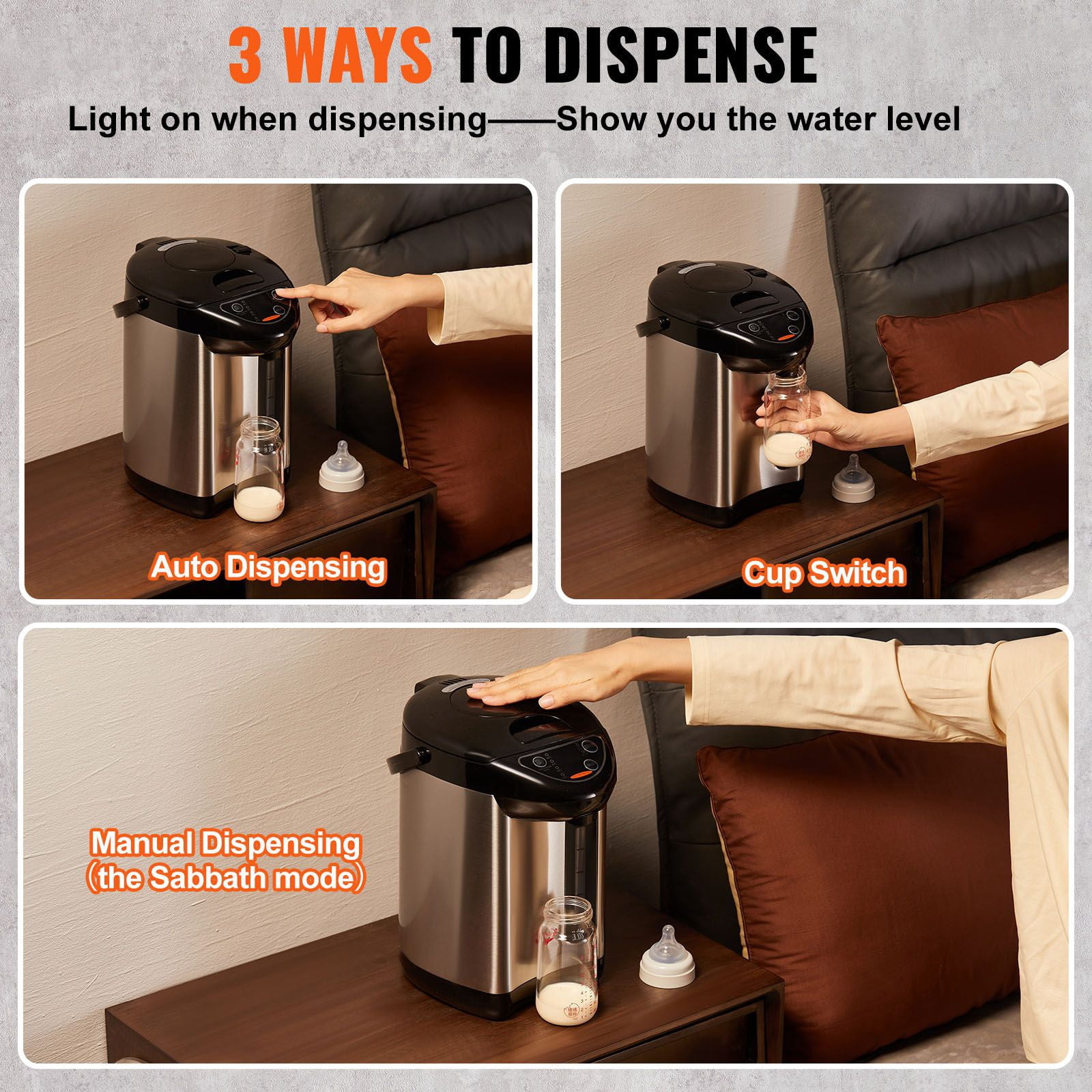 3L Hot Water Dispenser with 4 Temperature Settings, 680W Fast Heating, 304 Stainless Steel, Child Lock, 360° Base for Tea Coffee Milk