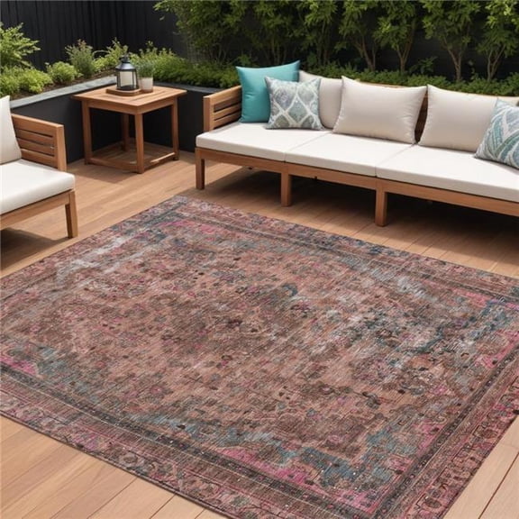 HomeRoots 616073 8 x 10 ft. Pink & Mauve Medallion Washable Indoor & Outdoor Rectangle Area Rug