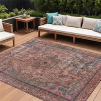 HomeRoots 616073 8 x 10 ft. Pink & Mauve Medallion Washable Indoor & Outdoor Rectangle Area Rug