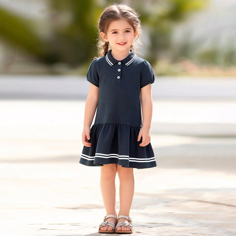 xfsWaSs Toddler Girl Sporty Dress Summer Girls Dress Cute School Uniform Polo Dresses Casual Childrens Sundress Leisure School Outfit 6-7 Years
