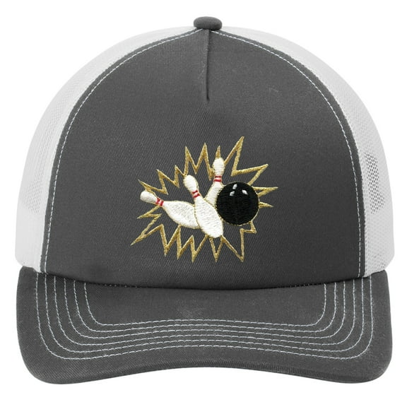 Crashing Bowling Pins Adjustable Adult Mesh Hat, Steel Grey/White