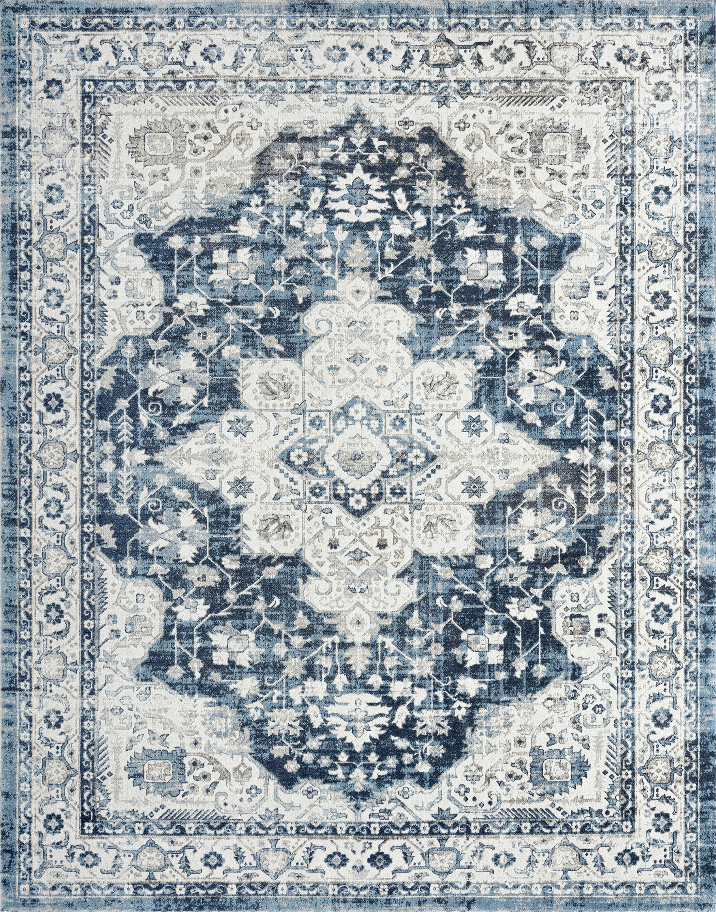Traditional 9x12 Area Rug (8'9'' x 11'3'') Oriental Navy, Navy Living Room Easy to Clean