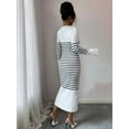thumbnail image 4 of Women'S Striped V Neck Sweater Dress Long Sleeve Bodycon Midi Dresses White L, 4 of 7