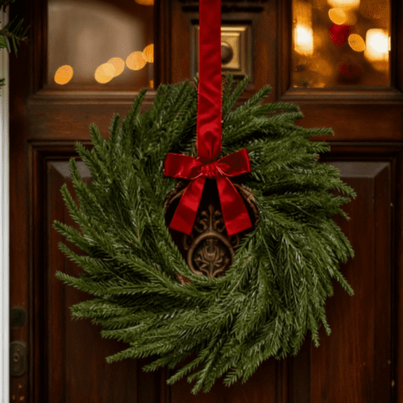 Mini Christmas Wreath Door Hanger – Festive Greenery Indoor Decoration for Home, Wall, or Office Décor