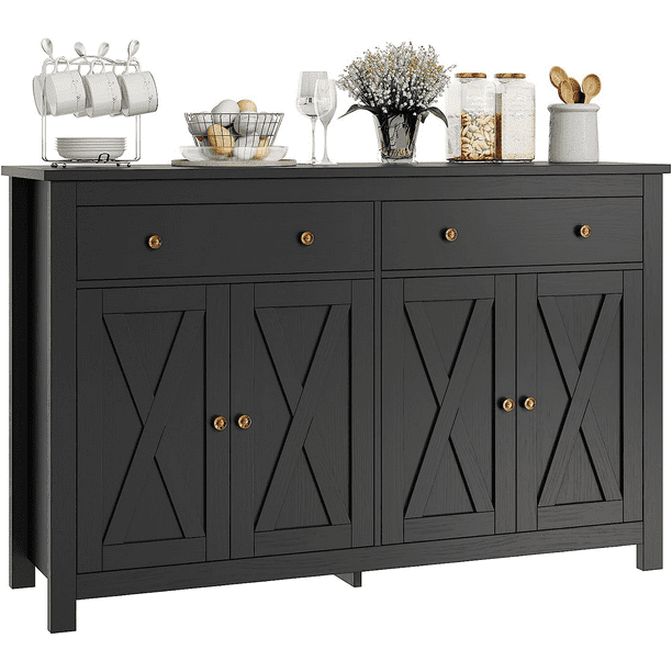 Homfa 4Doors 2Drawers Farmhouse Storage Wood Sideboard with