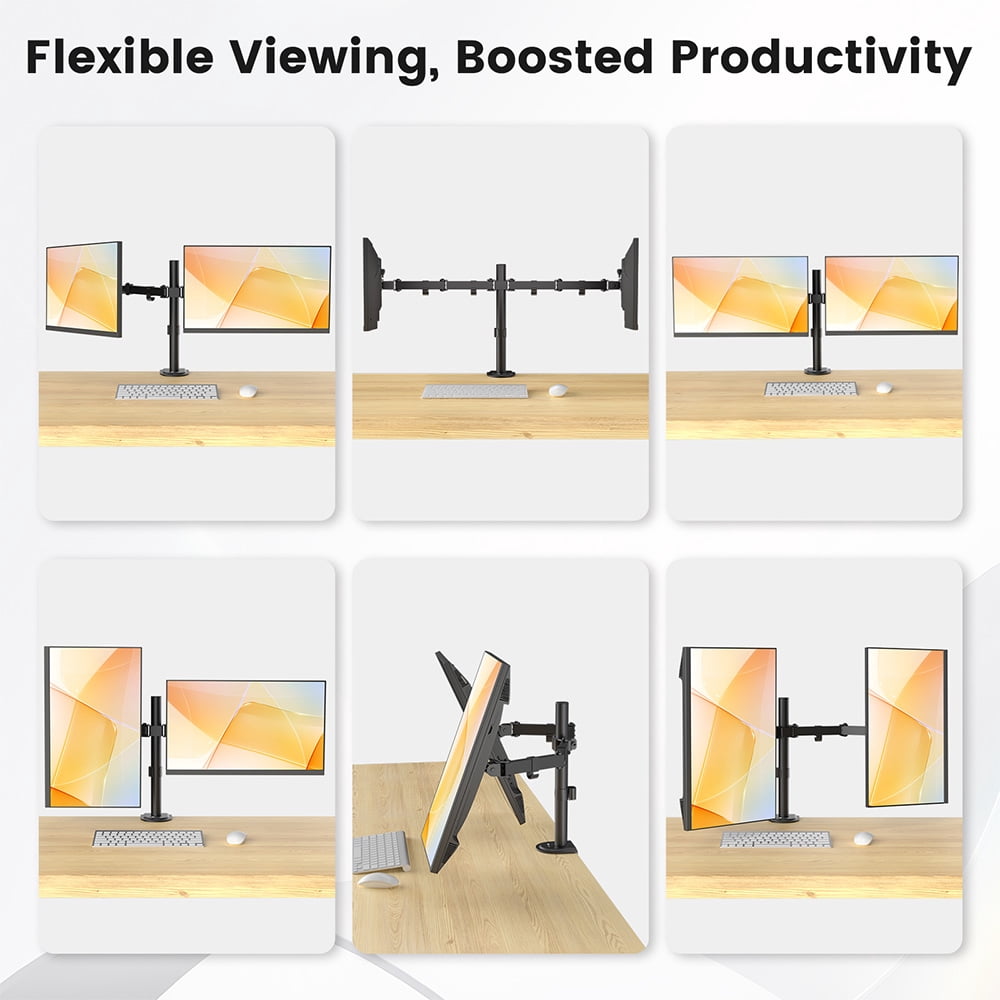 ACGAM Dual-Monitor Desk Mount, Fits 2 Screens Up to 32 inches, Adjustable Monitor Arm for 17”-32” Screen, Monitor Stand with C-Clamp Grommet Base, up to 19.8lbs