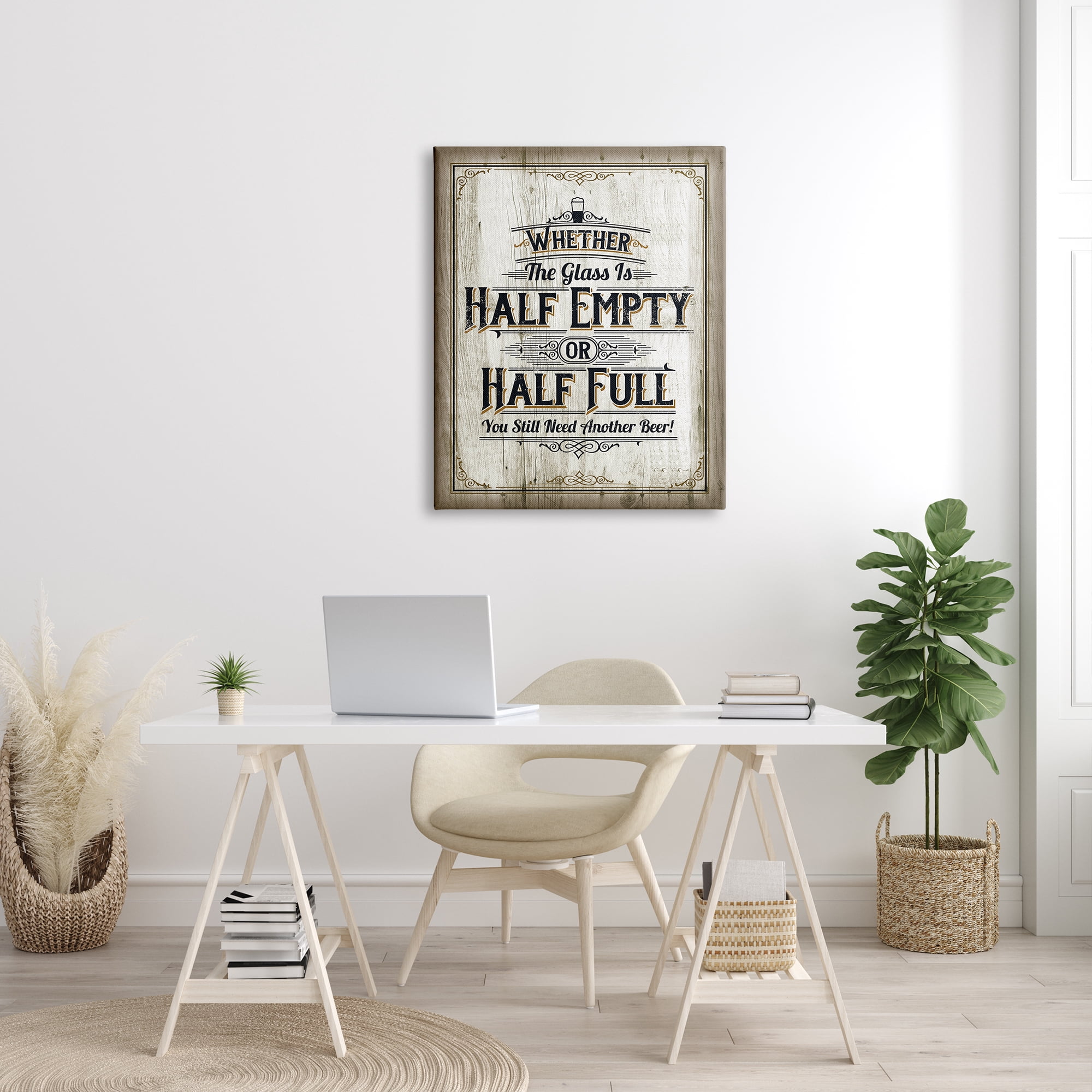 Stupell Industries Half Empty Beer Sign Bar Room Word Design Canvas Wall Art by Retrorocket Studio