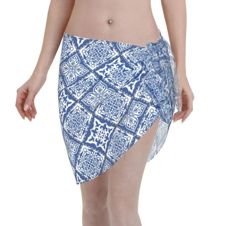 Adobk Stylized Flowers Vintage Boho Swimsuit Coverups For Women Beach Bikini Short Skirt For Swimwear