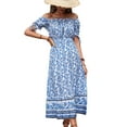 thumbnail image 4 of SAYOO Vestido de mujer con hombros descubiertos Estampado floral Mangas cortas Vestido fluido de una línea para fiesta en la playa de verano SAYOO Moda, 4 of 9
