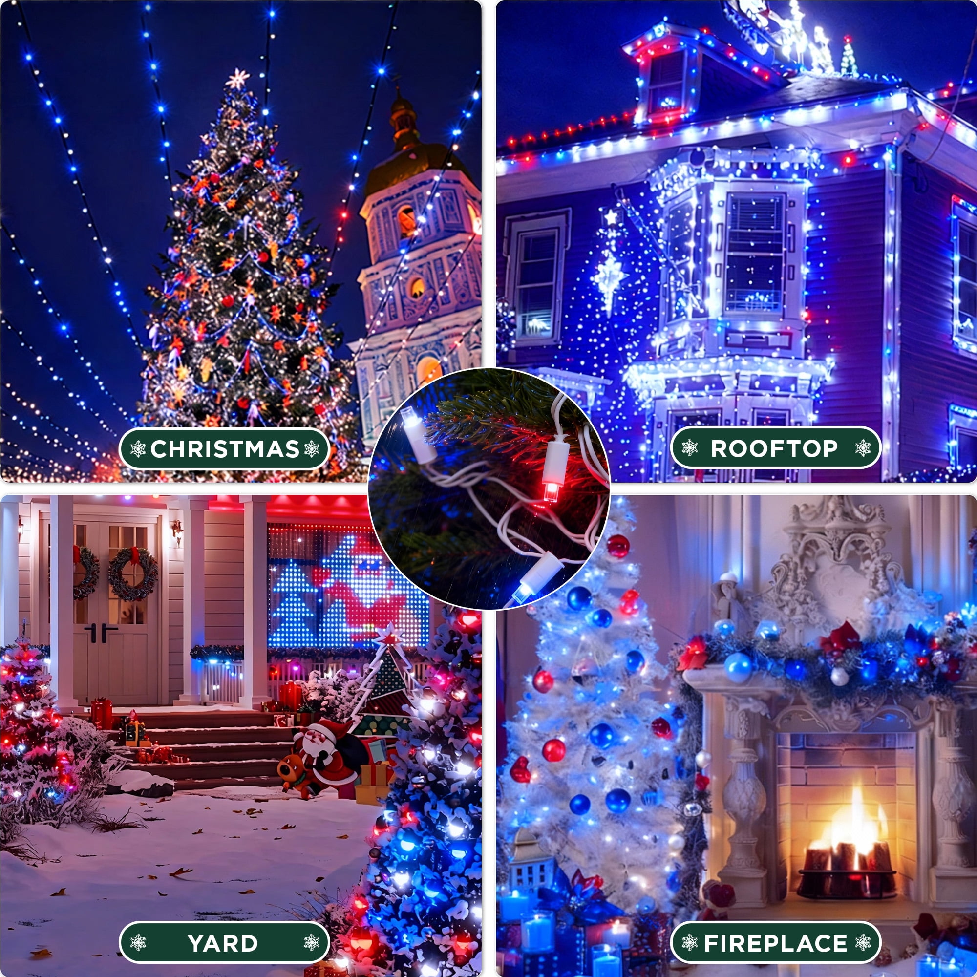 Beatineon 100LED Red White Blue String Lights IP68 Waterproof for 4th of July Outdoor Decor,25ft Patriotic Min Light, Plug in