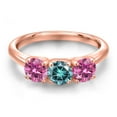 thumbnail image 3 of Gem Stone King 18K Rose Gold Plated Silver Blue Moissanite and Pink Moissanite Engagement Ring for Women | 1.50 Cttw | Round 5MM | Gemstone Birthstone | Size 7, 3 of 6