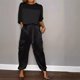 thumbnail image 2 of Conjunto de dos piezas de satén para mujer, traje holgado informal, Camiseta con cuello redondo, pantalones largos, chándal elegante, moda de primavera y verano, 2 of 5