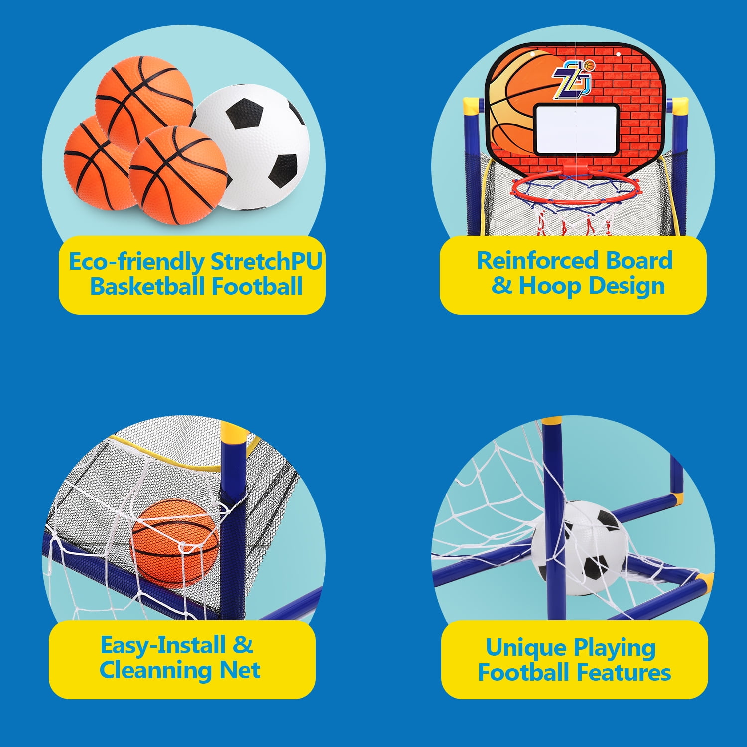 Gemeer Kids Basketball Hoop Arcade Game, 2 in 1 Sports Indoor Outdoor Basketball, Kid Sport Toys with 4 Balls & Inflatable Balls Pump, for Boys and Girls