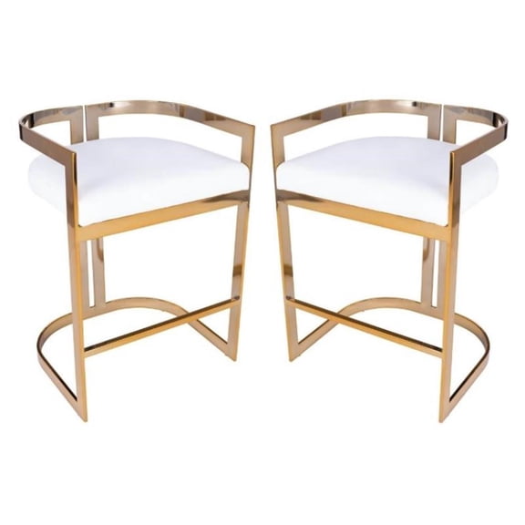 Home Square Faux Leather Counter Stool in Gold and White - Set of 2
