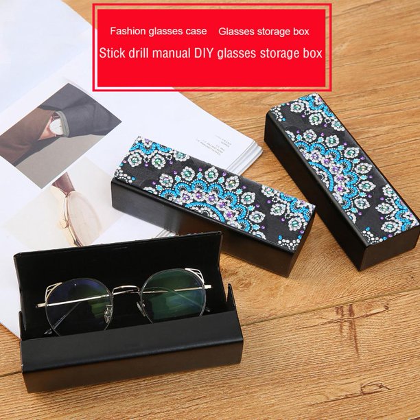 Caja de gafas de sol portátil de carcasa dura para gafas de cuero con pintura de diamante DIY Likrtyny Oficina Multiescena Multifunción