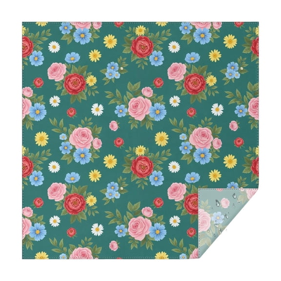 Pioneer Flower Floral Print Pattern Square Tablecloth, Waterproof Wipeable Spillproof Washable Table Cover for Home Kitchen Party Decor, 42"x42"