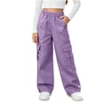 thumbnail image 3 of Rvasteizo Girls School Cargo Pants Fall Winter Elastic Waist Solid Casual Loose Cutting with Pocket 7 Years, 3 of 5