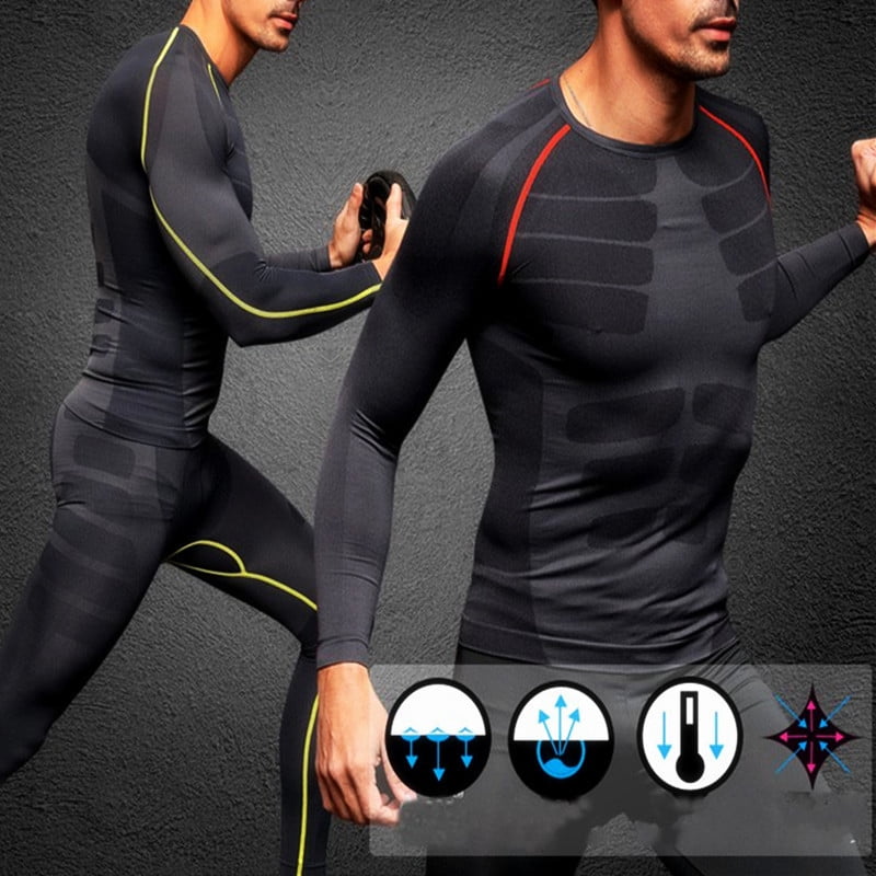 Mens Compression Shirt Cool Dry Base layer Sports Workout Tight Top Long Sleeves
