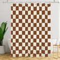 thumbnail image 4 of Aesthetic Checkerboard Grid Pattern Shower Curtain, Beige Caramel Brown Modern Shower Curtain Sets Decoration 71x71 Inch with Hooks, 4 of 6