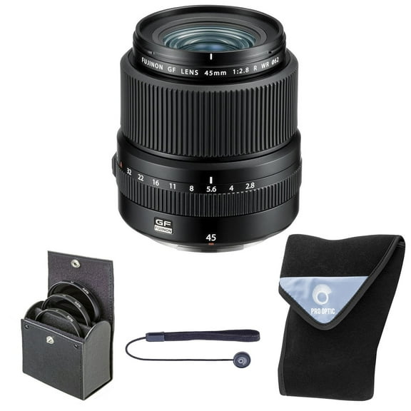 Fujifilm GF 45mm f/2.8 R WR Lens, Bundle with 62mm Digital Essentials Filter Kit and 15x15" Lens Wrap