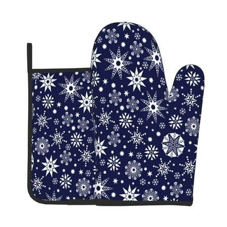

Bingfone Snowflakes2 Print Oven Mitts Pot Holders Set 2 PCS for Kitchen for Cooking Grilling Baking BBQ Pot Holders Cook Essentials
