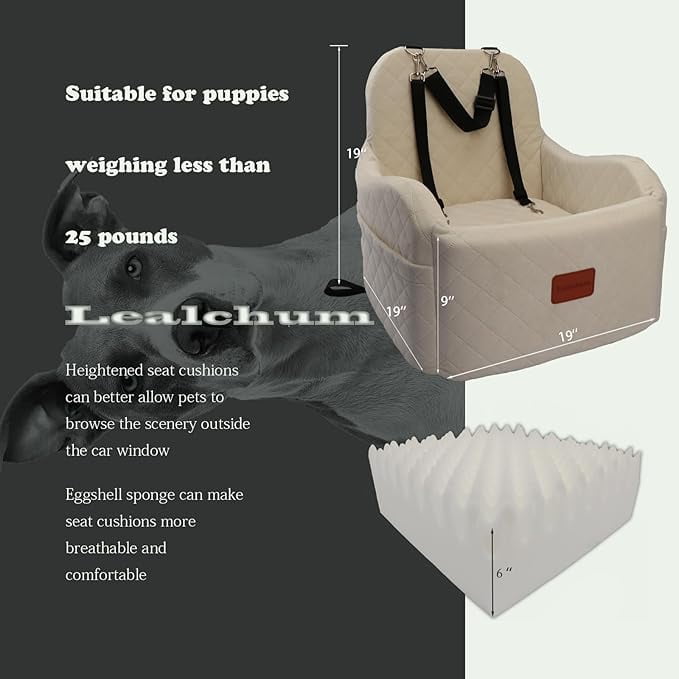 Lealchum Dog Car Seat, Pet Booster Car Seat, Safety Car Seat for Dogs (Beige, Medium)
