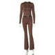 thumbnail image 3 of Conjunto de 2 piezas informal para mujer, chándal básico ajustado de manga larga con cremallera, pantalones ajustados acampanados, ropa deportiva suave de moda Y2K para otoño, 3 of 5