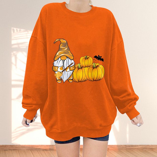 2023 Chandail en Molleton de Mode pour Femmes 50 % de Rabais Liquidation Mode Automne Hiver Halloween Nain Citrouille Imprimé Décontracté Sport Col Rond Survêtements Manches Longues