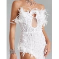 thumbnail image 5 of Vestido largo sin tirantes Bella Barnett con lentejuelas y plumas blancas y perlas, 5 of 5