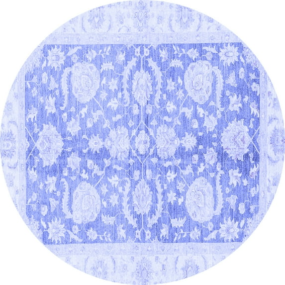 Ahgly Company Machine Washable Indoor Round Oriental Blue Traditional Area Rugs, 8' Round