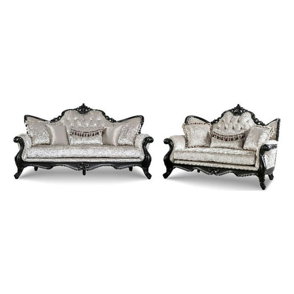 Furniture of America Jansing 2-Piece Solid Wood Button Tufted Sofa Set in Black