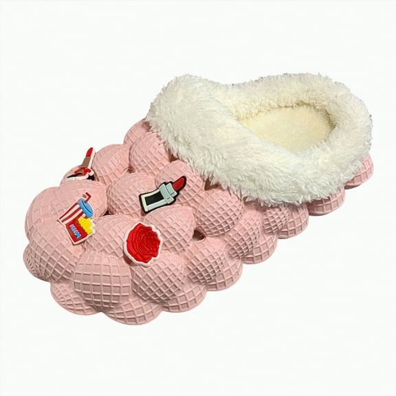 enyan Women's Indoor Bedroom Slipper , Gift for Women, Wool-Like House Shoe with Anti-Skid Rubber Sole for Ladies Wonens Slippers Pink Size 7