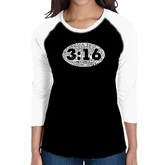 LA Pop Art Women's Raglan Baseball Word Art T-shirt - John 3:16