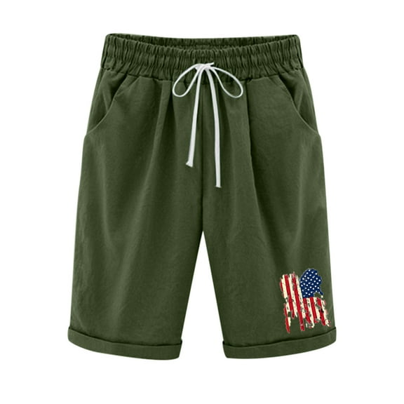 Women's Bermuda Shorts Jersey Shorts,Flag Print Long Shorts for Women Knee Length Lounge Athletic Drawstring Elastic Waist Shorts