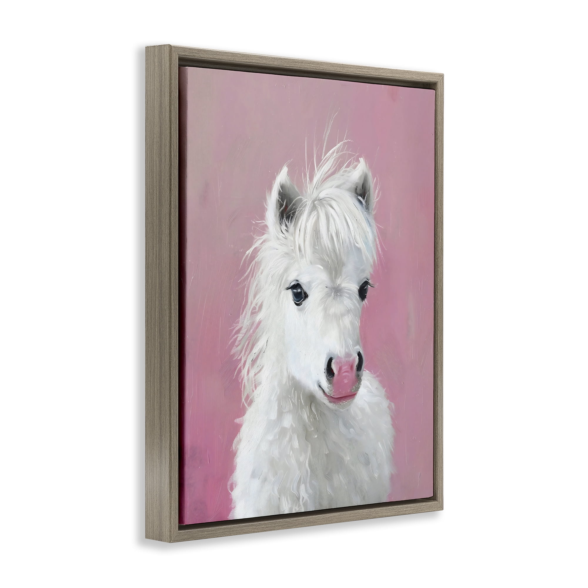 Stupell Industries Gentle White Pony Brown Framed Floater Canvas Wall Art, design by The Prints Vibe