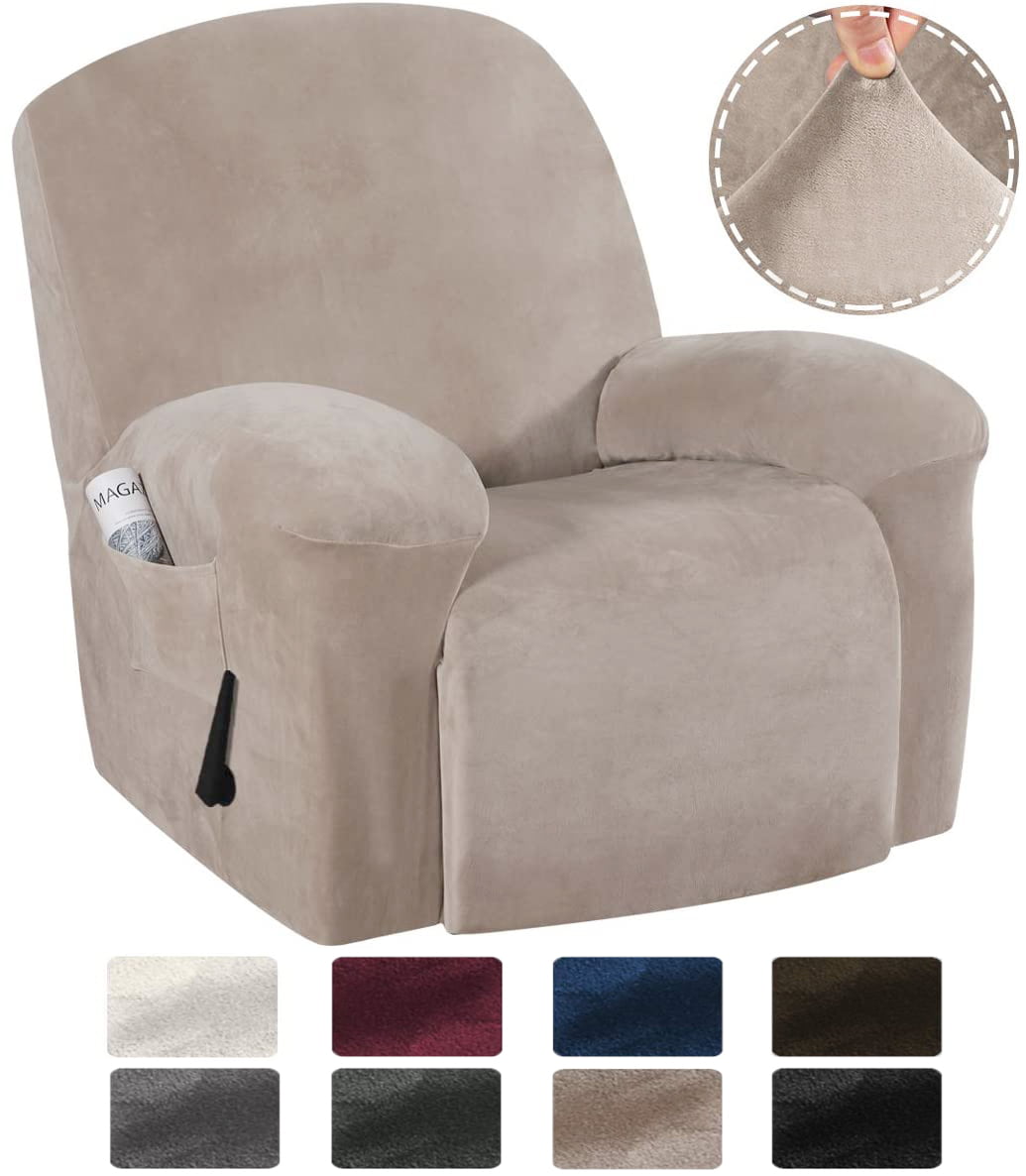 Stretch Water Repellent Recliner Chair Cover Recliner Cover Recliner Slipcver with Side Pocket Pets / Dogs Friendly Off White Soft Suede Fabric Form Fit for Standard / Oversized Reclining Chair