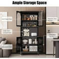 thumbnail image 6 of Kitchen Pantry Cabinet, 75" Tall Metal Storage Cabinets with Microwave Stand, Black Hutch Cabinet with Glass Doors and Adjustable Shelves, Freestanding Food Pantry Cupboard for Kitchen, Dining Room, 6 of 8