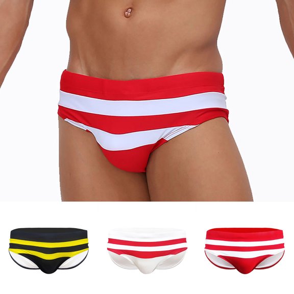 Fjofpr Mens Swimming Trunks Quick Dry Men's Low Waist Striped Print High Vent Swimming Trunks Underpants Red XL
