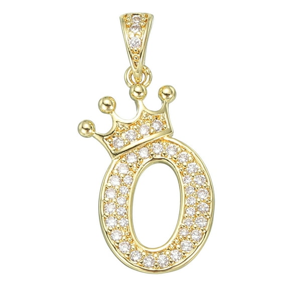 A-Z Crown Letter Charm, Alphabet O Pendant Gold Plated Cubic Zirconia Monogram Initial Pendant Name Jewelry for Men Women DIY