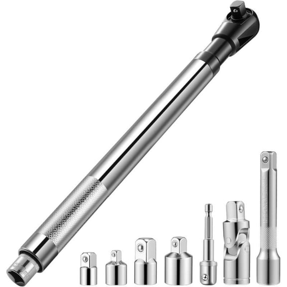 Charefin 1/2 inch Offset Impact Extension Tool, Socket Extender with 3/8 & 1/4 inch Adapters for Electric Drill & Tight Space Repairs