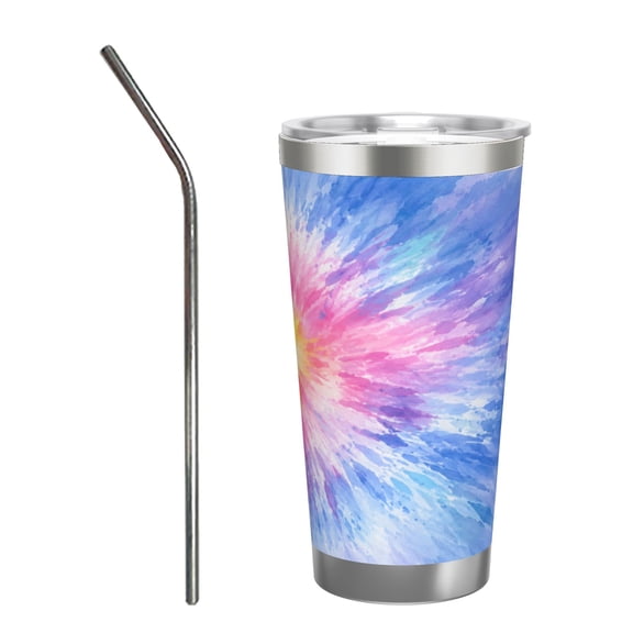 20oz Car Cup Insulated Tumbler Watercolor Burst Pastel Travel Cup Coffee Cup Gift for Her Him Holiday Gift with Stainless Steel Straw