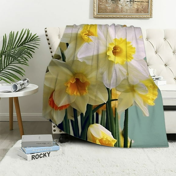 PHYHOO Ultra-Soft Fleece Blanket Daffodil Flower Throw Blanket Lightweight Flannel Warm Throw Blanket All Seasons for Bed Couch Living Room Sofa 40x50in