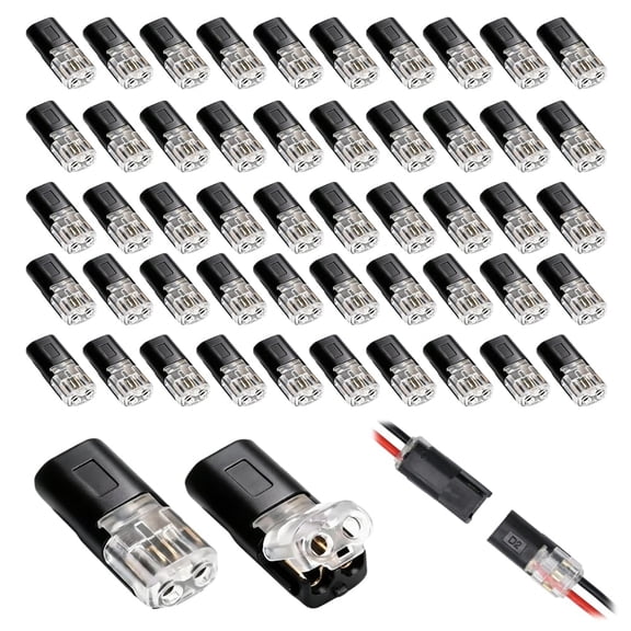 Double Wire Plug in Connector with Locking Buckle, Led Light Strip Connectors, 2 Pin Quick Wire Connectors for 18-22AWG Wires (50pcs)