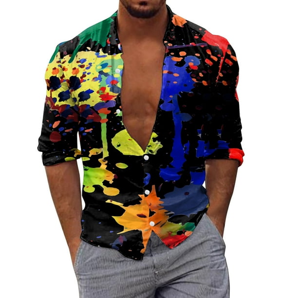 Camisas Para Hombre Camisas estampadas informales de manga larga para otono e invierno para hombre blusas superiores a la Black XXL Walmart en linea