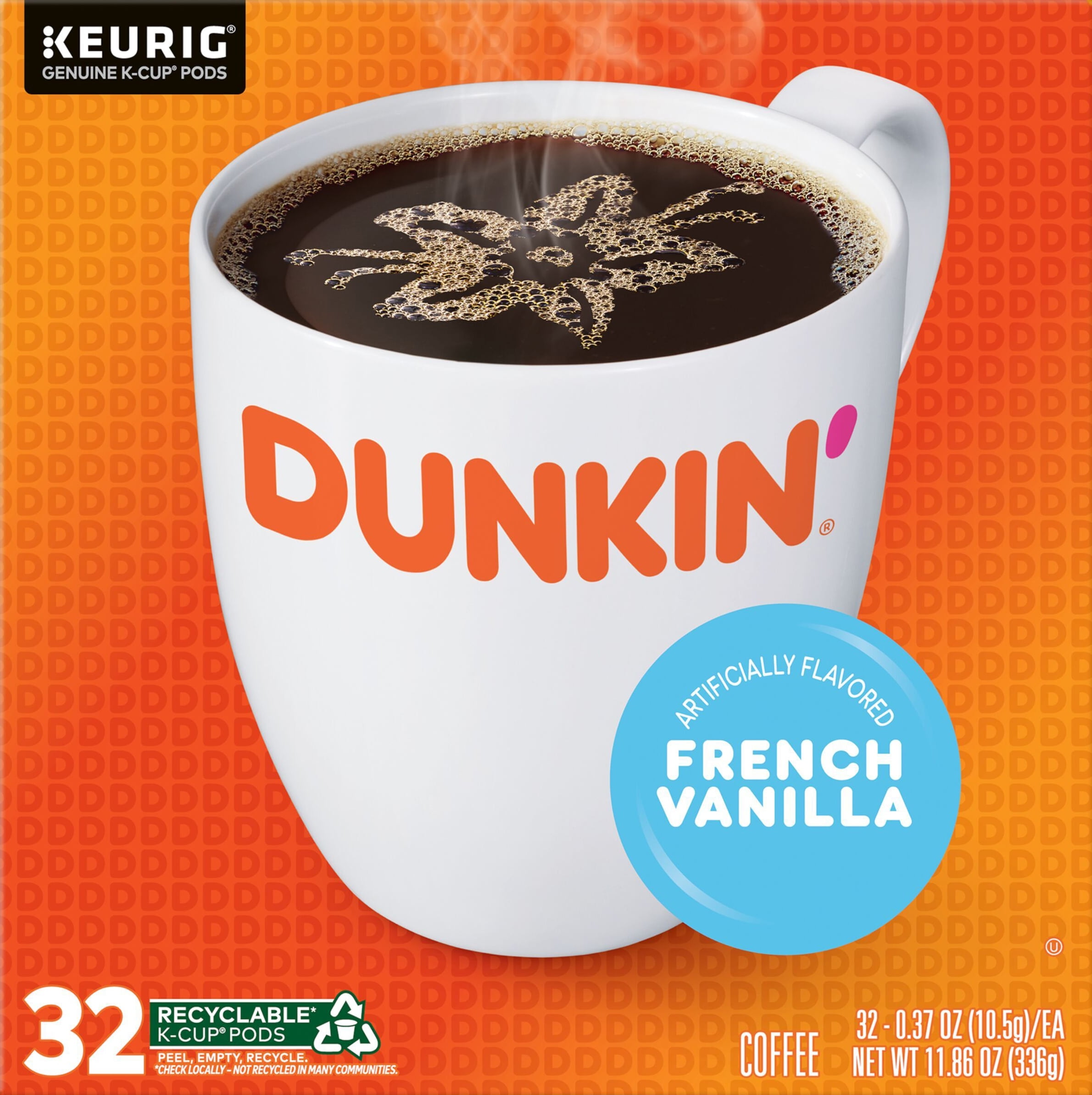 Dunkin French Vanilla, artificially Flavored Coffee, Keurig K-Cup Pods, 32 Count Box